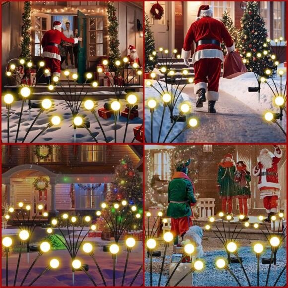 Solar Garden Lights Outdoor 4 Pack 32 LED Firefly Effect Warm White Solar - Picture 5 of 7